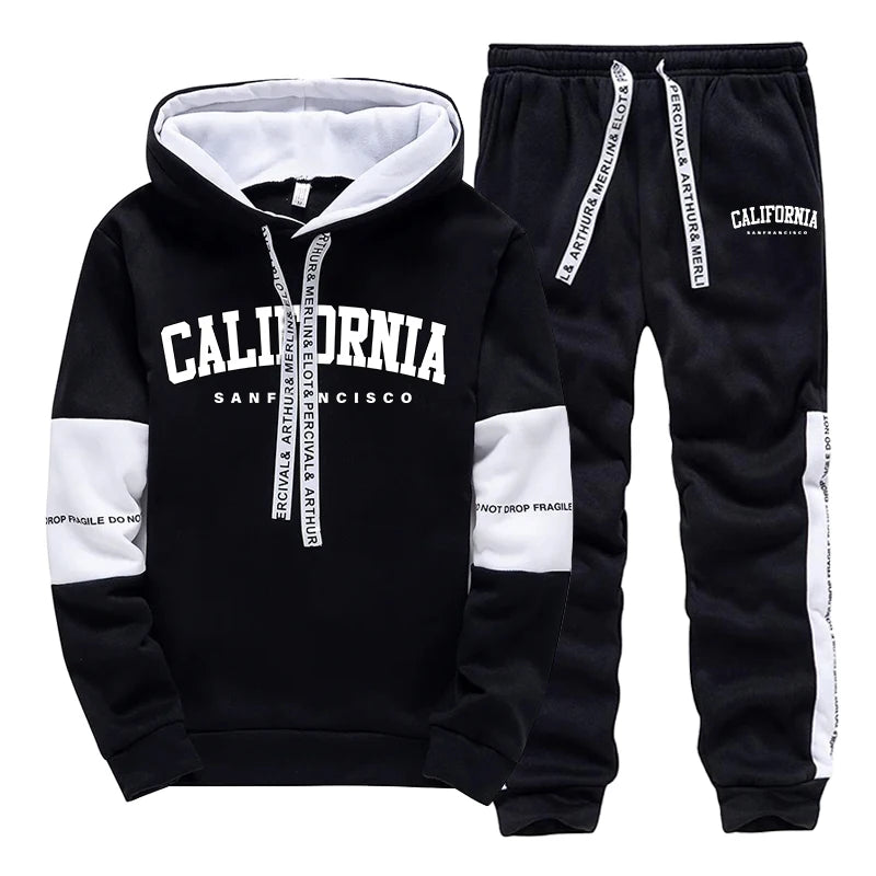 Tuta Sportiva Da Uomo Alla Moda Con Stampa Felpa Con Cappuccio E Pantaloni Per Attività All Aperto Jogging