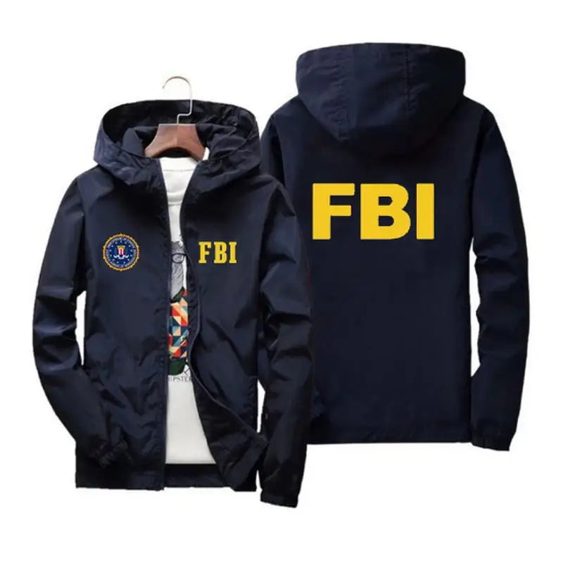 Nuova Giacca Uomo Sportiva Da Esterno Stampata FBI Alta Qualità Con Cappuccio Antivento Primaverile