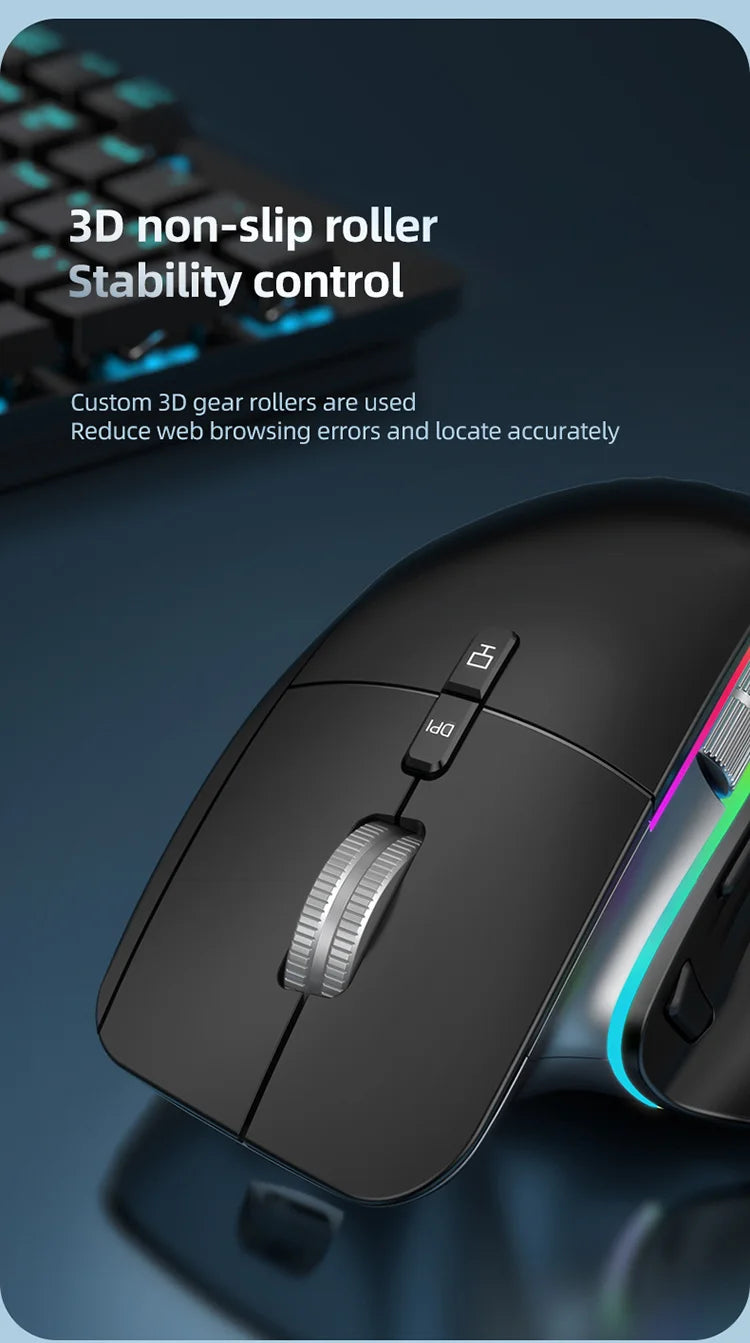 Mouse Wireless Multi Dispositivo Bluetooth 5.0 e 3.0 2.4G Ottico Portatile Ergonomico Per Computer Mano Destra
