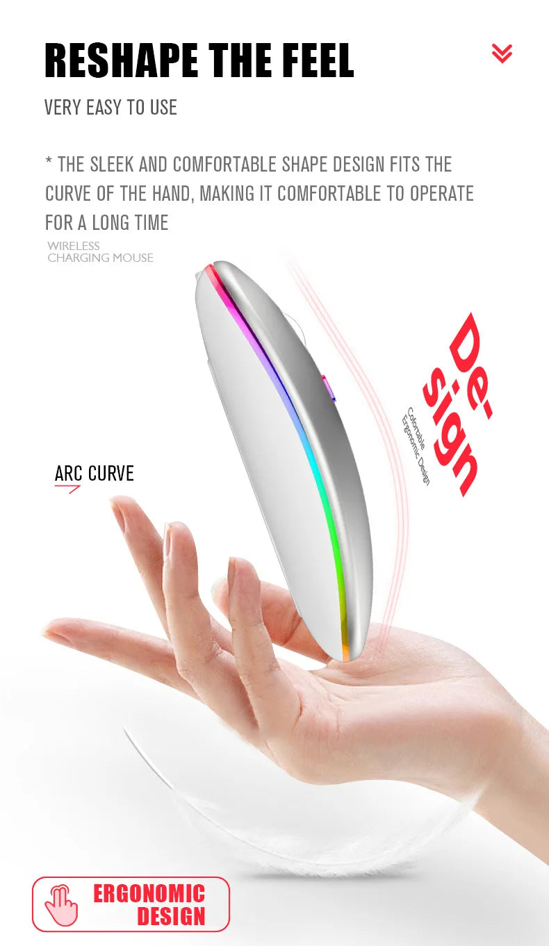 Mouse Wireless Bluetooth Ricaricabile USB RGB 1600 DPI 2,4 GHz Per PC Laptop Tablet MacBook Gaming