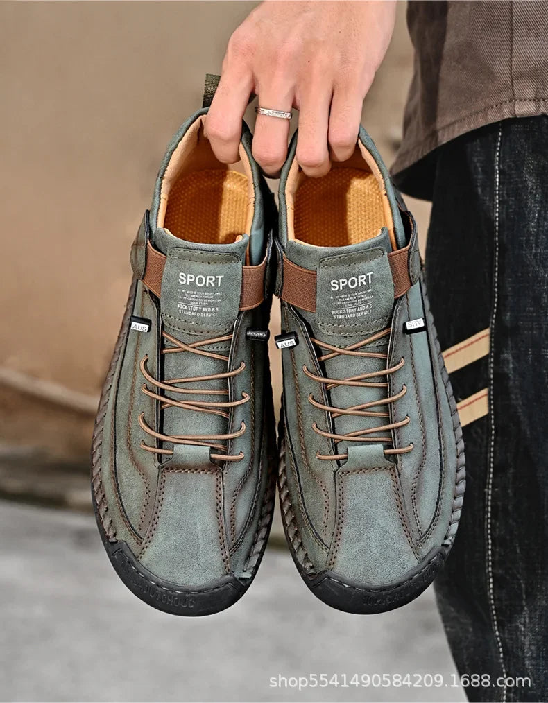 Scarpe Casual Da Uomo In Pelle Cucita A Mano Antiscivolo Con Fondo Grande E Fibbia Centrale
