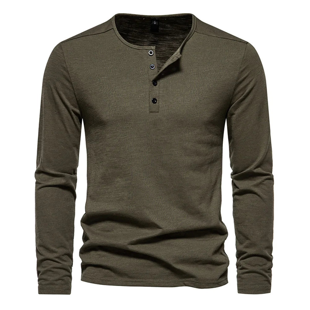 Maglietta Da Uomo A Maniche Lunghe In Cotone Slim Fit Con Bottoni E Collo Casual Accogliente