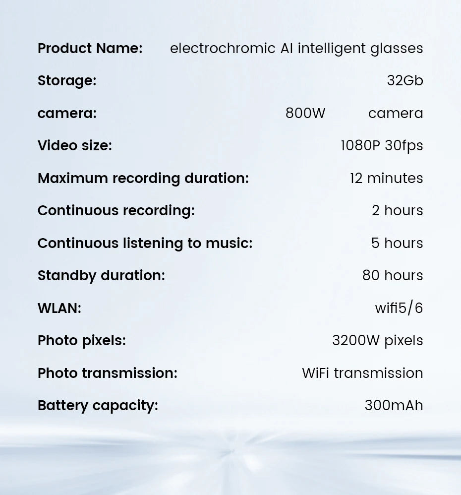 Occhiali Intelligenti Con Fotocamera 32 GB Bluetooth Chiamata Musica Traduzione Lenti Fotocromatiche Touch Multifunzione