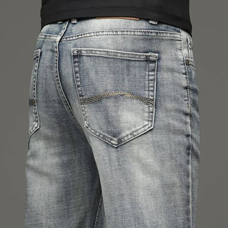 Jeans Uomo Slim Fit Vintage Di Fascia Alta In Denim Pesante Caldo Pantaloni Grigi Casual Versatili Dritti Quotidiani