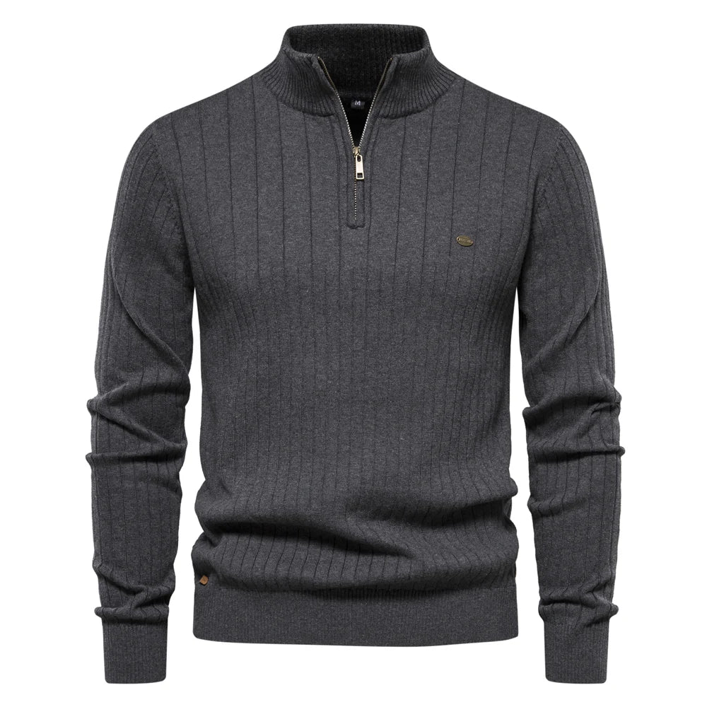 Maglione Uomo Cotone Con Cerniera Autunno Inverno Colletto Coreano Alta Qualità Caldo