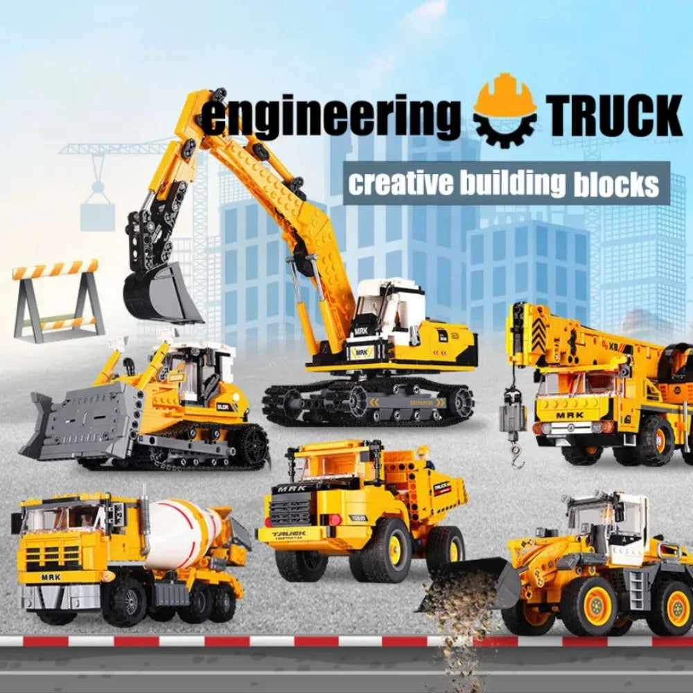 Set Costruzioni Multi Veicoli Caricabatteria Gru Camion Fai Da Te Blocchi Ingegneria Giocattolo Per Bambini