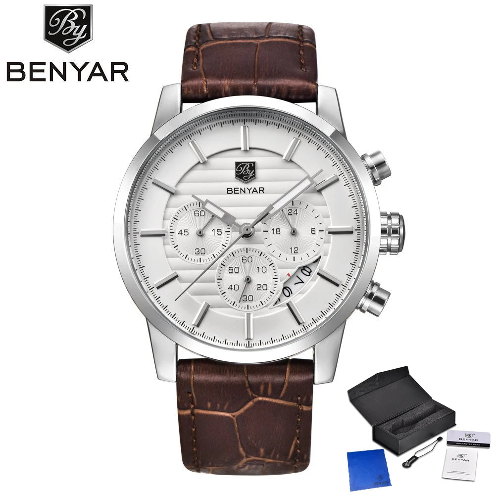 Orologio Da Uomo BENYAR Al Quarzo In Pelle Impermeabile Multifunzione Cronografo calendario Resistente Agli Urti