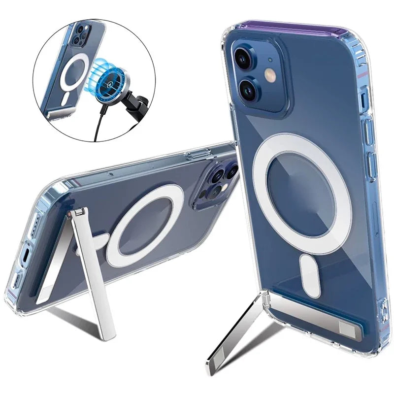 Custodia Magnetica Cristallina Con Cavalletto Per iPhone 12 Mini 13 Mini 15 Pro Max 16 17 Pro Max Con Supporto