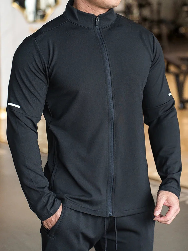 Felpa Con Zip Da Allenamento Per Uomo Manica Lunga Colletto Rialzato Tinta Unita Giacca Sportiva
