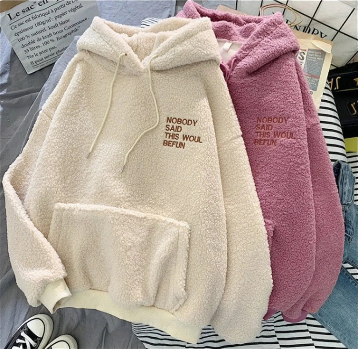 Felpa Con Cappuccio Donna Autunno Inverno Moda Coreana Allentata Casual Street Manica Lunga Lettera Solida
