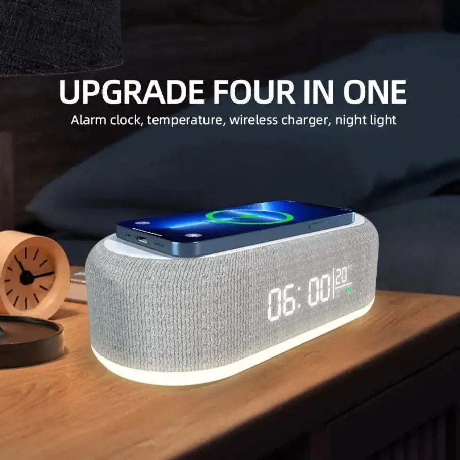 Sveglia Dock Caricabatterie Wireless Con Lampada Notturna E Termometro Da Scrivania Per iPhone 17 16 15 14 13