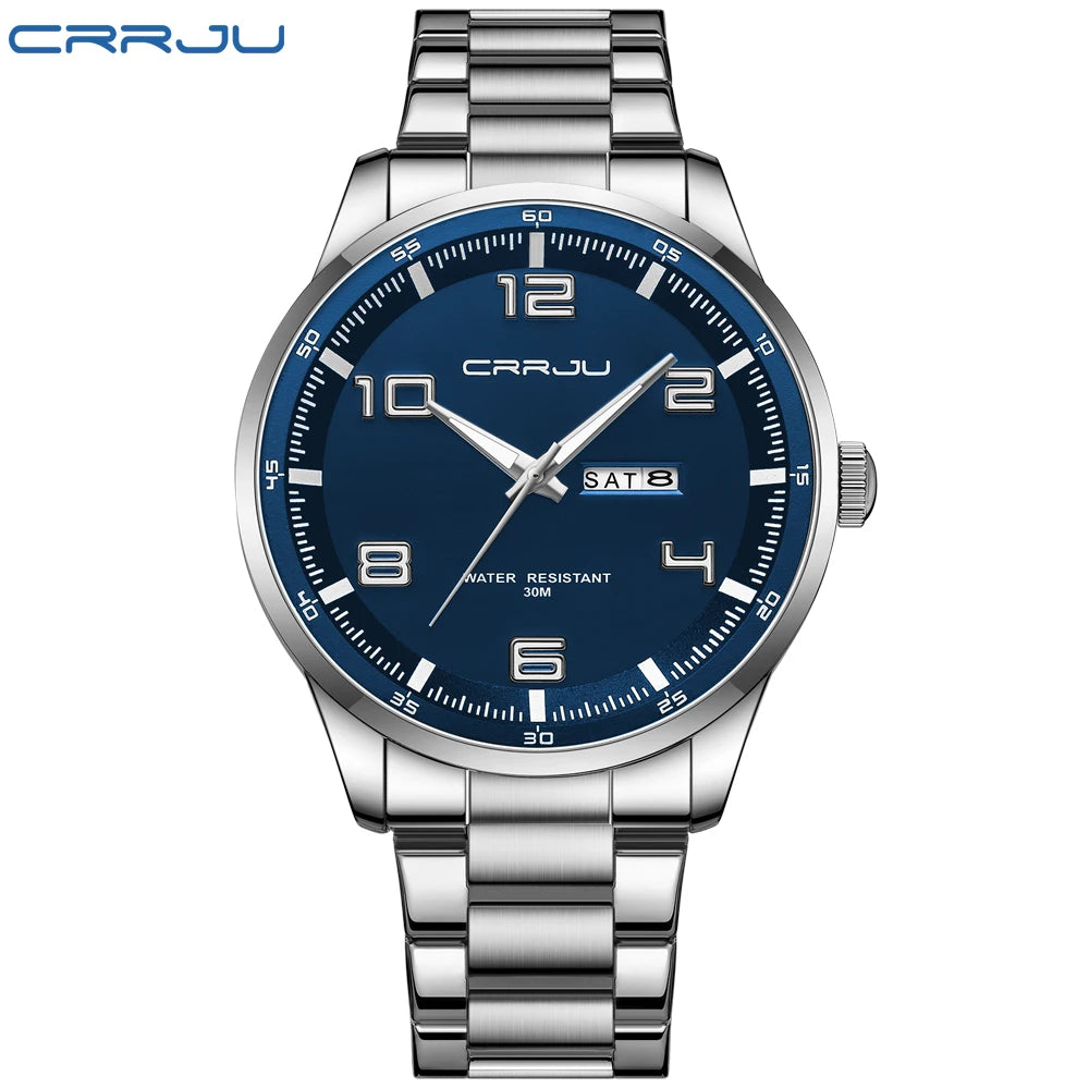 CRRJU Orologi Da Uomo Nuovi Casual Business Cinturino In Acciaio Inox Quarzo Con Data Lancette Luminose