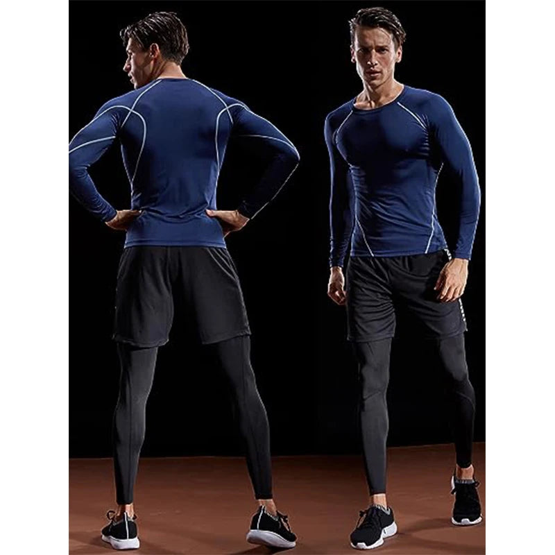 Maglietta Compressiva Uomo A Maniche Lunghe Per Allenamento Elasticizzata Palestra Fitness