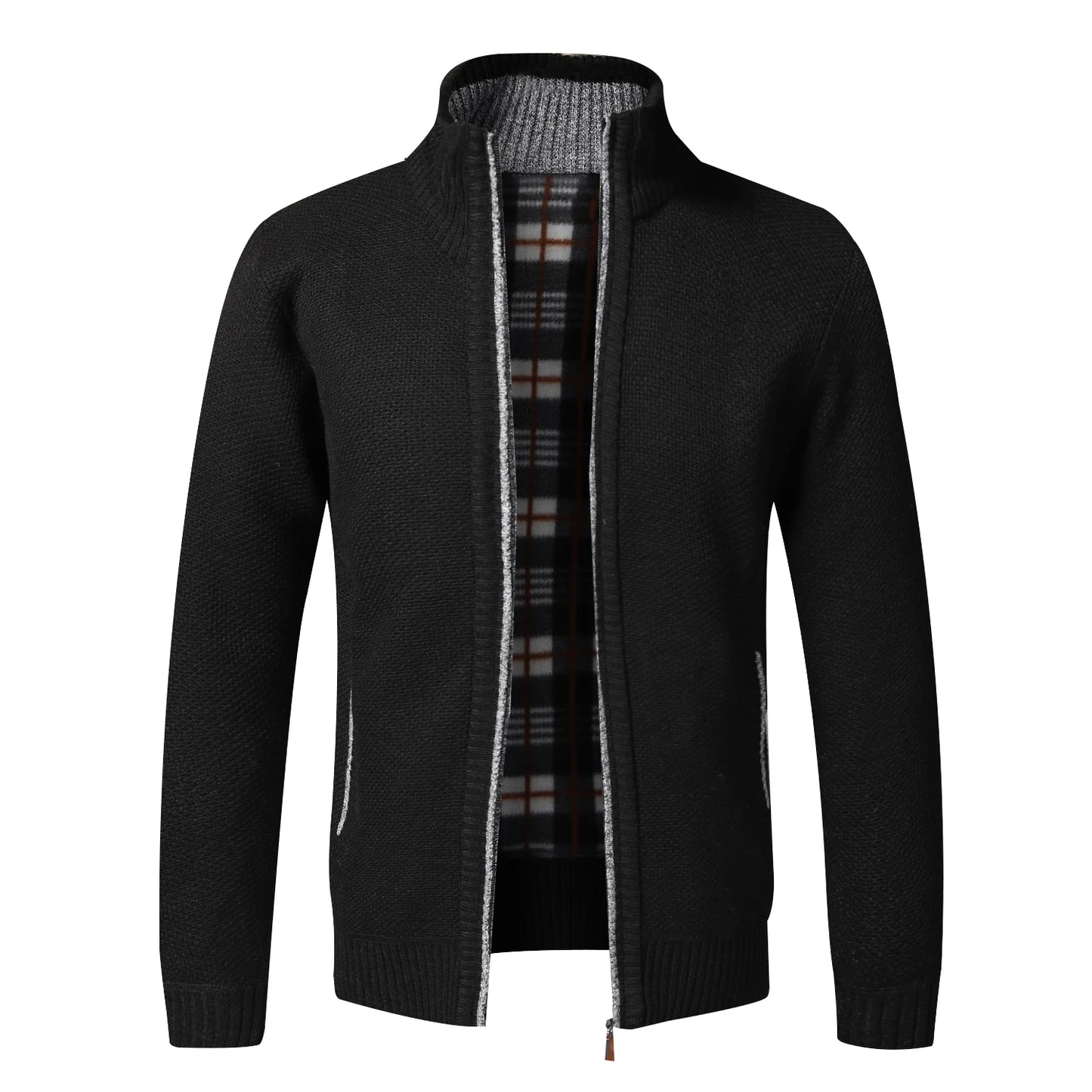 Cardigan Caldo Uomo In Pile Con Zip Slim Fit Lusso Lavorato A Maglia Per Autunno Inverno