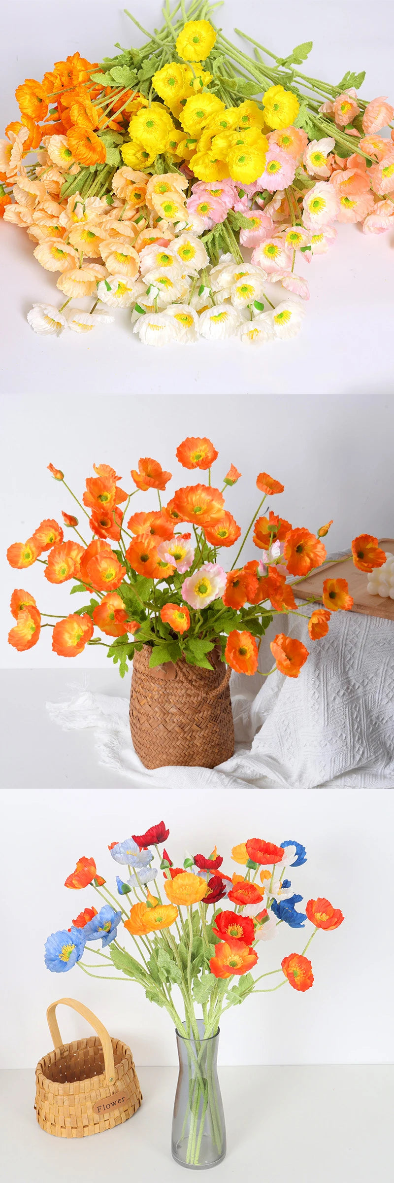 Bouquet Di Fiori Artificiali A 4 Teste Di Papavero In Seta Per Nozze E Feste Decorazione Domestica Elegante
