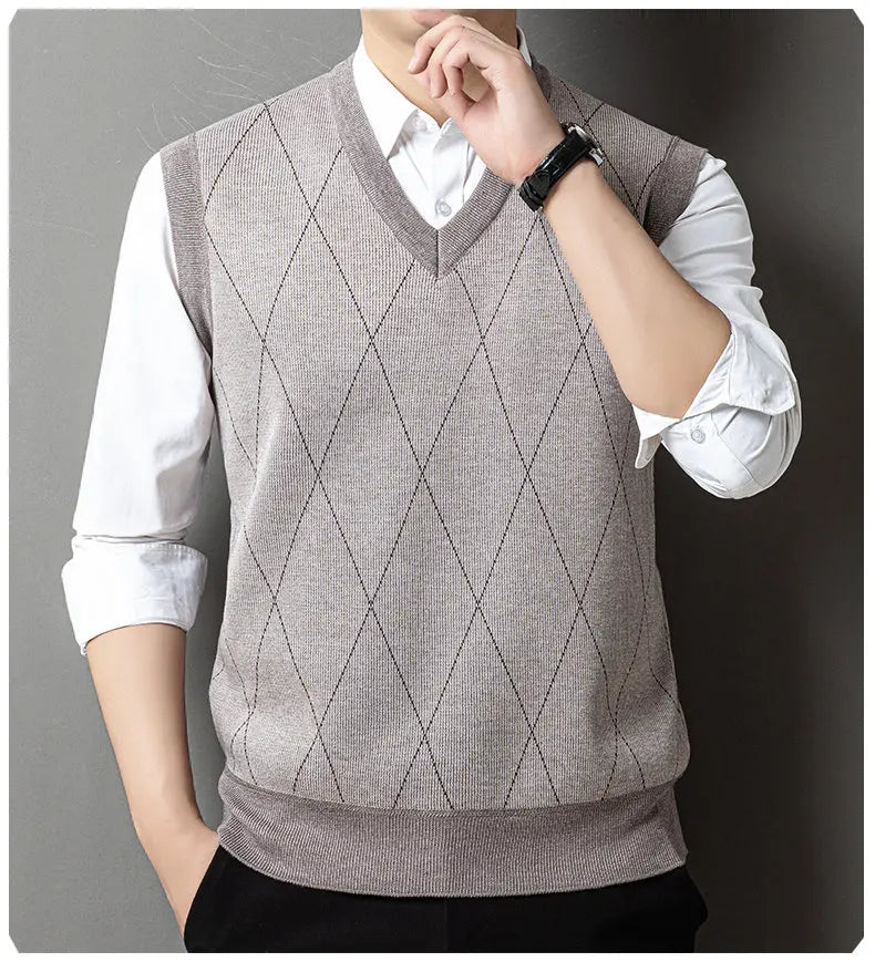 Gilet Lavorato A Maglia Da Uomo Con Scollo A V Autunno Inverno Senza Maniche E Bottoni Sul Davanti