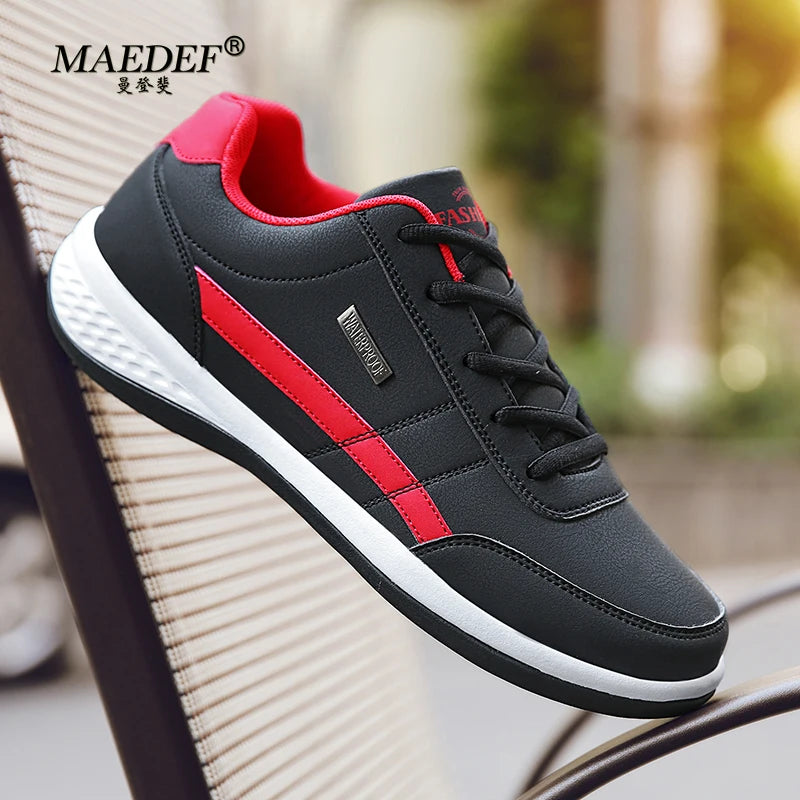 MAEDEF Scarpe Da Uomo Sneaker In Pelle Impermeabile Casual Calzature Stringate Vulcanizzate Comfort