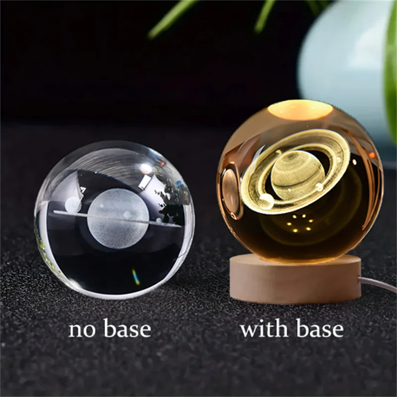 Lampada Notturna Sfera di Cristallo Incisa al Laser Regalo di Compleanno Decorazione da Scrivania con Base USB in Legno