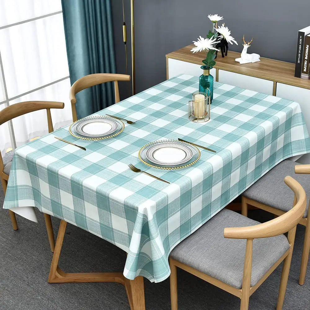 Tovaglia Rettangolare Stile Semplice Scozzese Blu Bianco Grigio Impermeabile Lavabile In Lavatrice Per Interni Ed Esterni