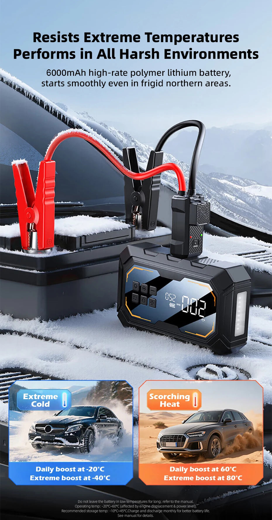 Avviatore Emergenza 4 In 1 Auto Con Compressore 150 PSI Gonfiatore Pneumatici Power Bank 12V Torcia LED 6000mAh