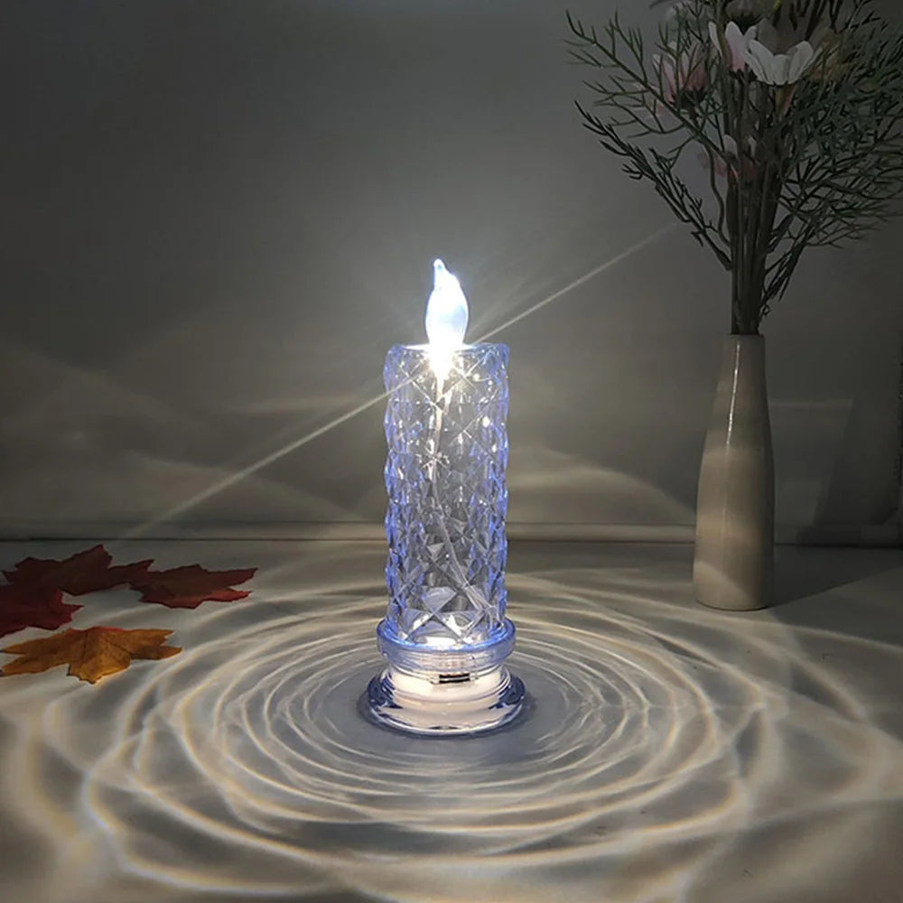 Candela LED In Acrilico Senza Fiamma Con Proiezione Rosa Notturna Romantica Per Feste Matrimonio E Decorazione Tavolo