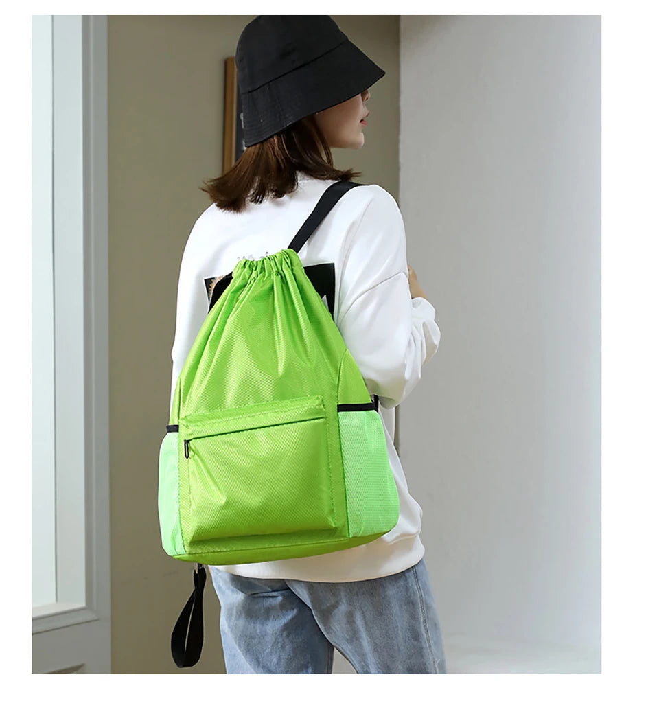 Borsa Sportiva Portatile Per Calcio In Tessuto Oxford A Tinta Unita Con Coulisse E Cinghie Regolabili Grande Capacità