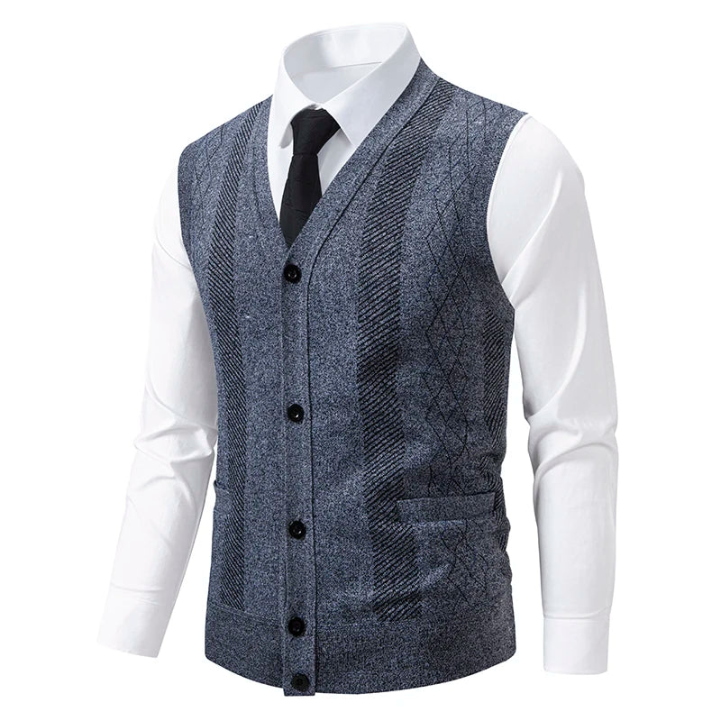 Cardigan Senza Maniche Da Uomo Gilet In Maglia Con Scollo A V Bottoni Argyle Lavorato Con Tasche