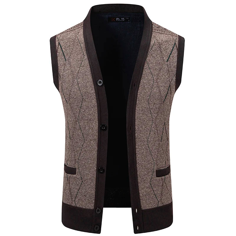 Gilet Da Uomo Con Scollo A V Senza Maniche In Maglia Lavorata Con Bottoni E Fodera In Pile Per Autunno Inverno