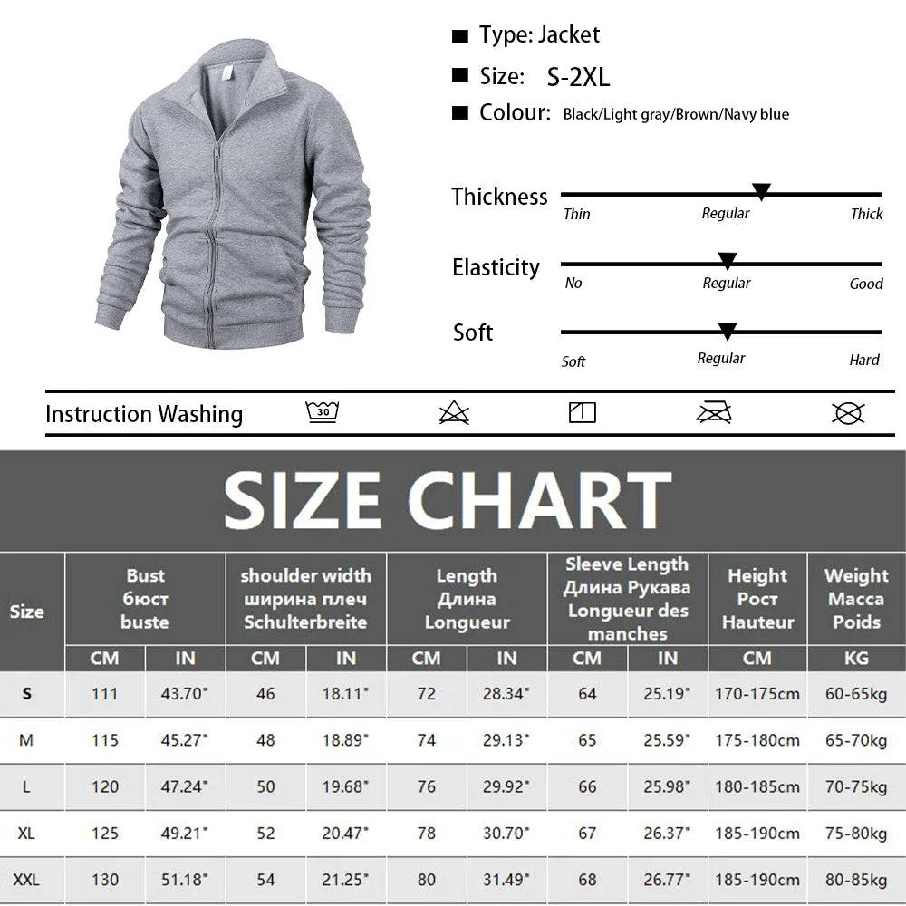 Giacca Uomo Con Cerniera Slim Fit Esterno Streetwear Tinta Unita Calda A Maniche Lunghe Per Primavera Autunno