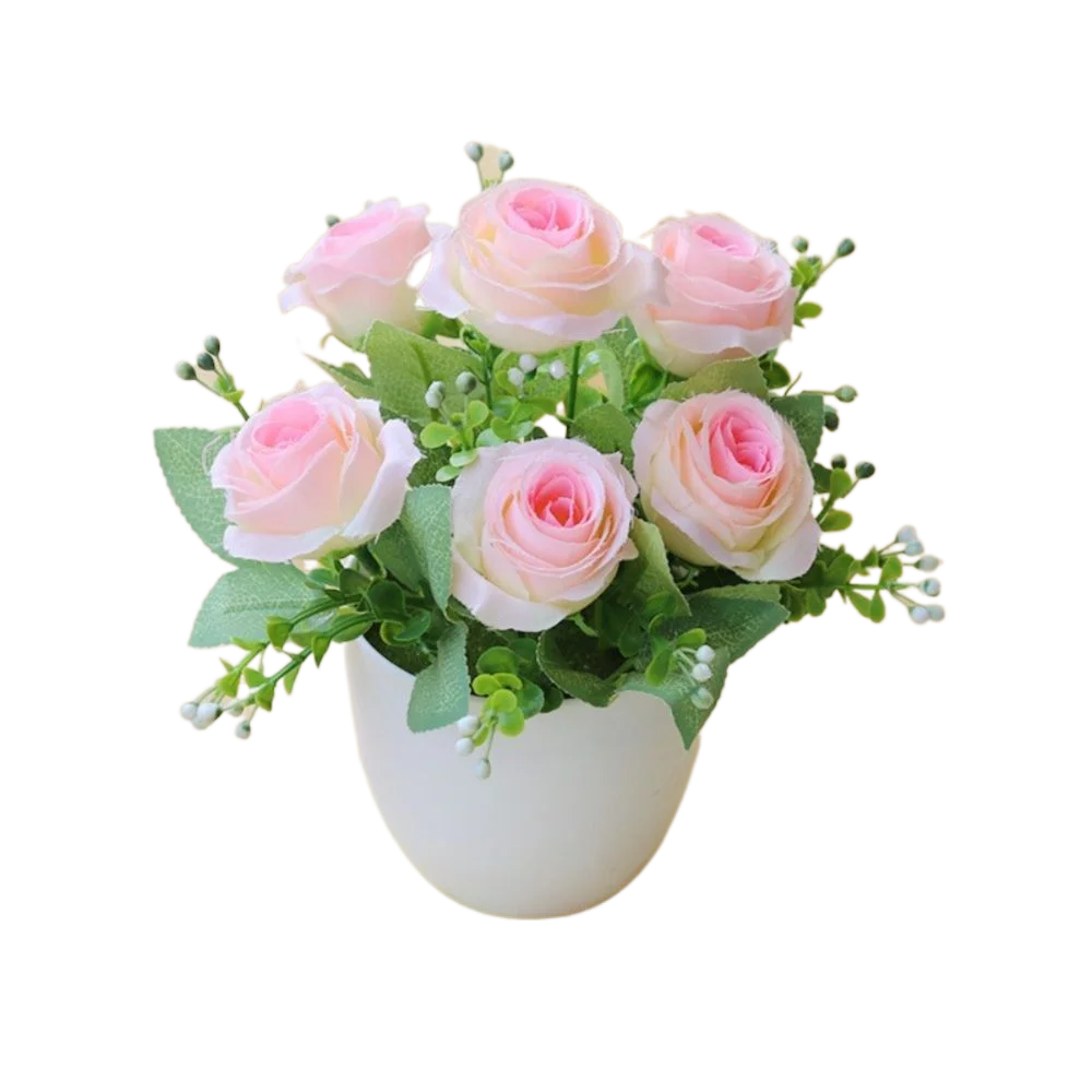 Rosa Artificiale In Vaso Plastica Multicolore Piante Finte Ornamentali Per Interni Ed Esterni Decorazione Giardino
