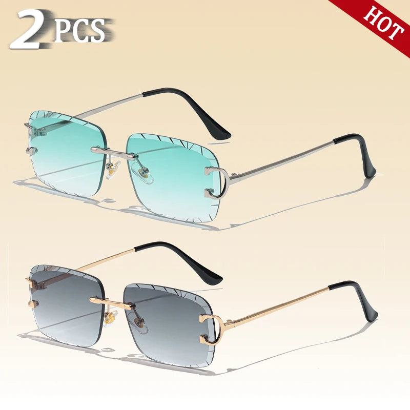 Occhiali Da Sole Quadrati Senza Montatura Uomo Cupronichel Punk Gradiente UV400 Vintage
