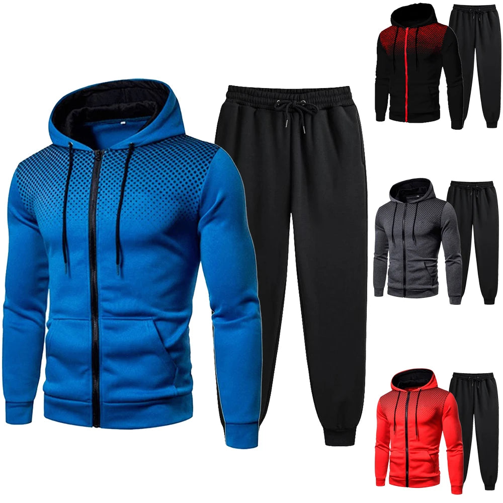 Tuta Da Uomo Set Abbigliamento Sportivo Con Cappuccio Cerniera Felpa Pantaloni Da Corsa Per Allenamento