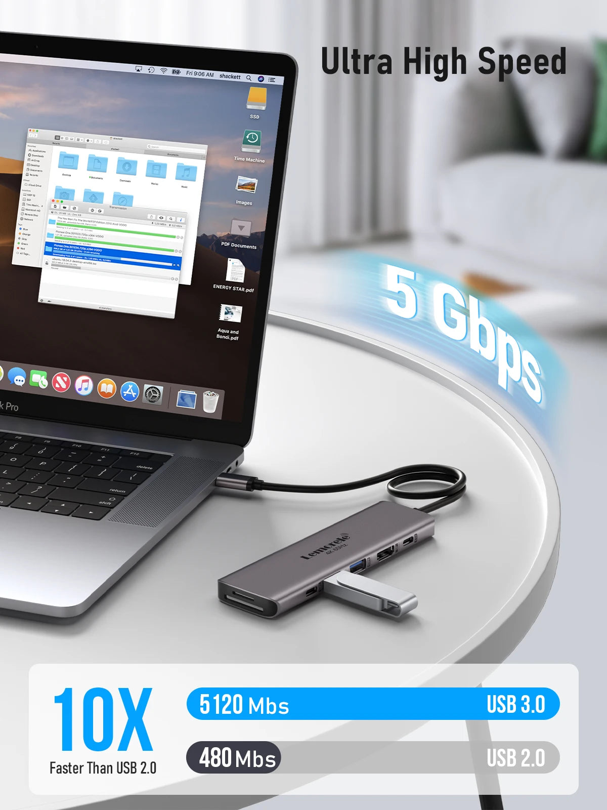 Lemorele Dock USB C 7in1 Hub HDMI 4K 60Hz USB 3.0 PD 100W Carica Per MacBook Pro Laptop