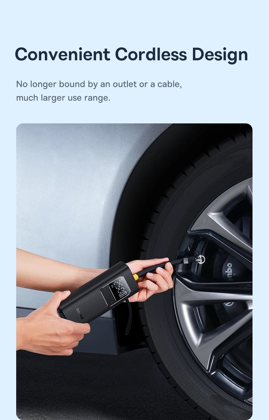 Baseus Pompa Aria Wireless Portatile Digitale 4000mAh Per Auto Moto Bici Gonfiaggio Veloce Controllo Digitale