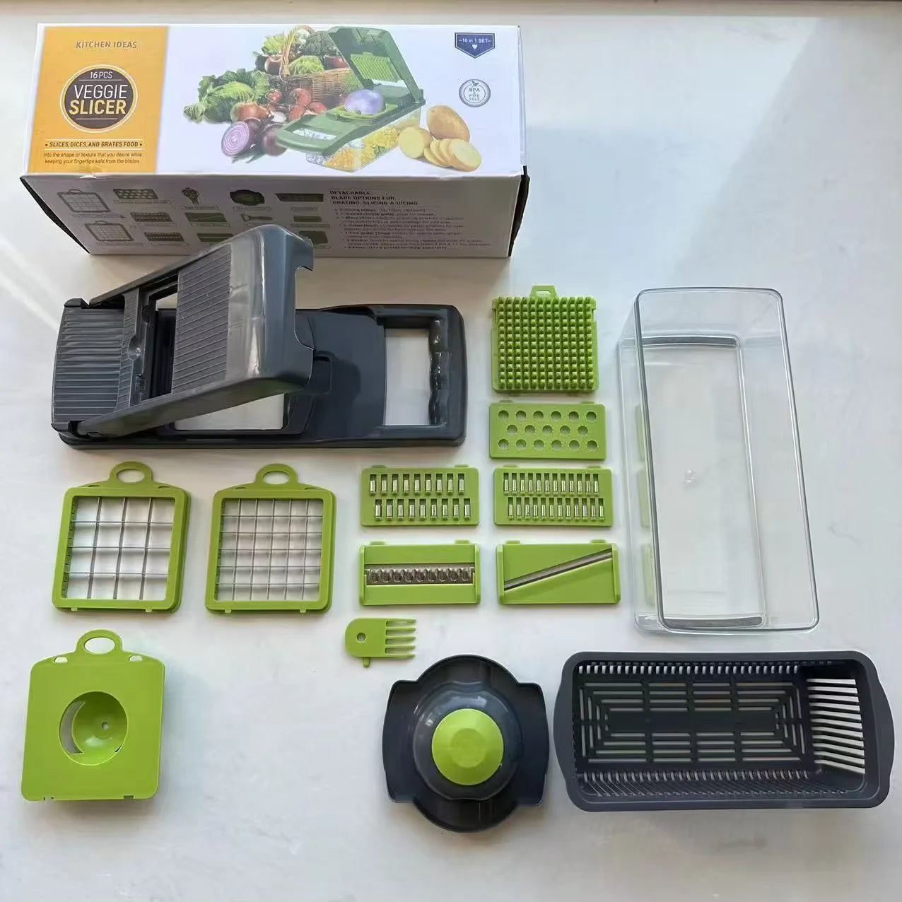 Tritatutto Multifunzionale 14 16 In 1 Per Verdure Cipolla Manico Ergonomico Griglia Per Alimenti Affettatrice Da Cucina