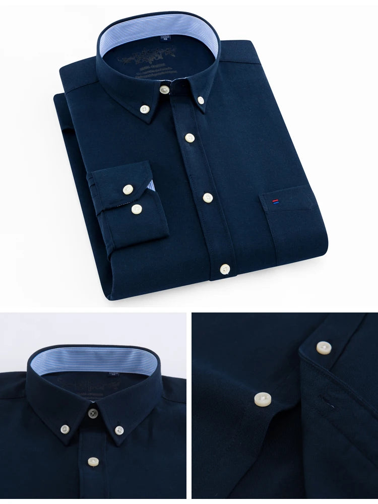 Camicia Uomo Solida Elegante Misto Cotone Traspirante Maniche Lunghe Formale Con Bottoni Vestibilità Regolare Risvolto