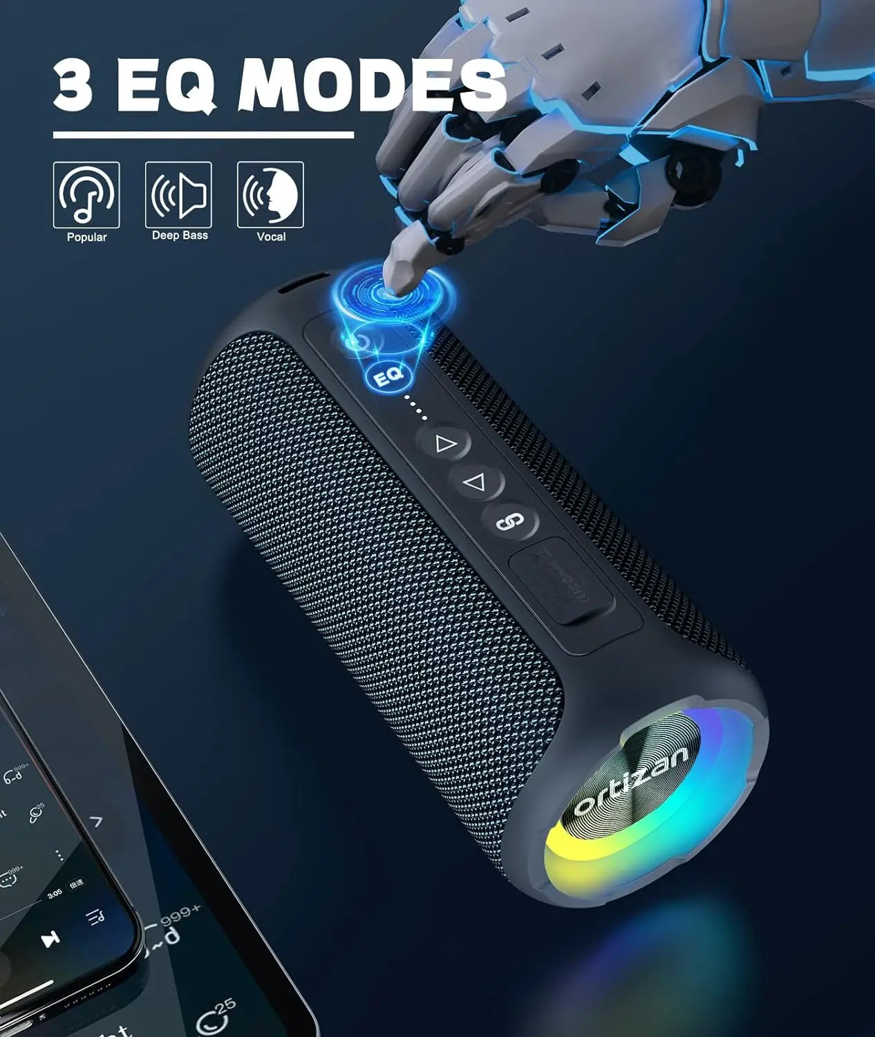 Ortizan X8 Pro Altoparlante Bluetooth Portatile 40 W Suono Stereo Impermeabile IPX7 Bassi Deep Luci RGB 30 Ore 3 EQ