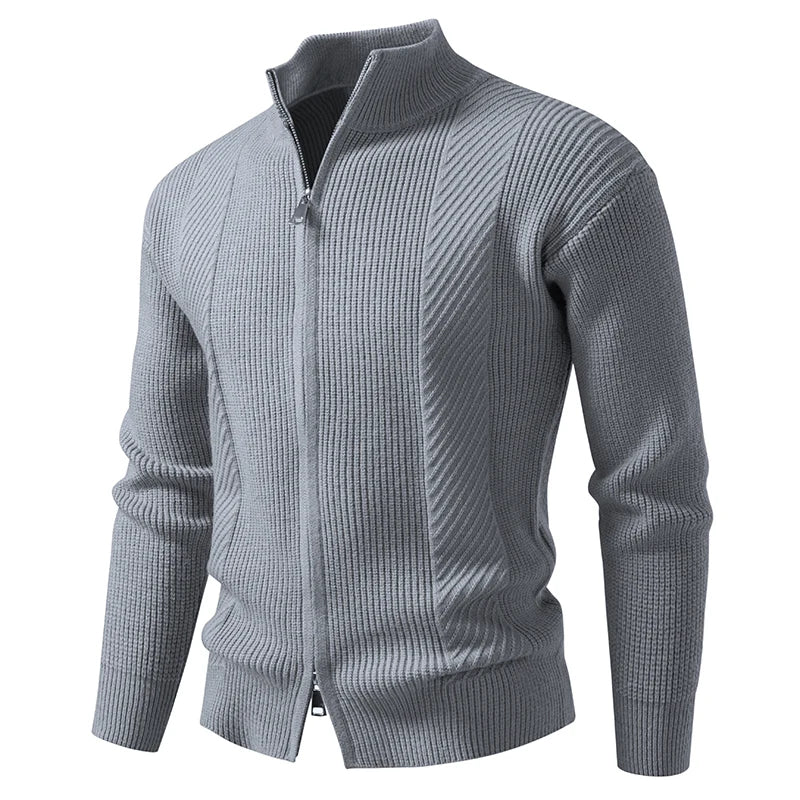 Cardigan Slim Fit Uomo Autunno Inverno Con Zip E Collo Mandarino Caldo Moda Casual