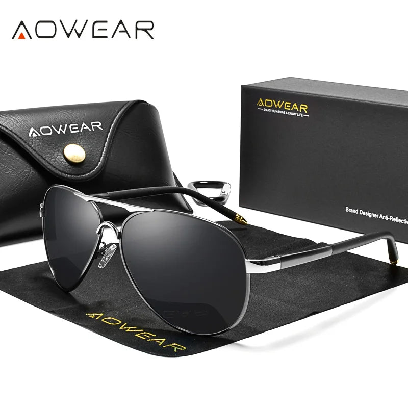 Occhiali Da Sole Da Aviazione Uomo Polarizzati A Specchio HD UV400 Aowear Da Pilota