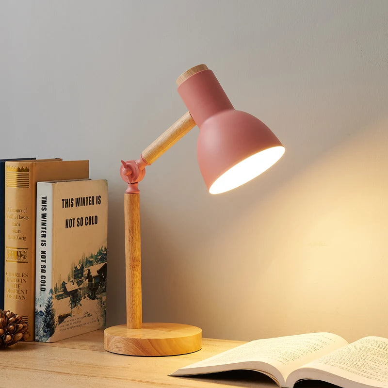 Lampada Da Tavolo Nordica In Legno LED Con Testa Giratoria Per Comodino E Scrivania Protezione Occhi E Lettura Studio