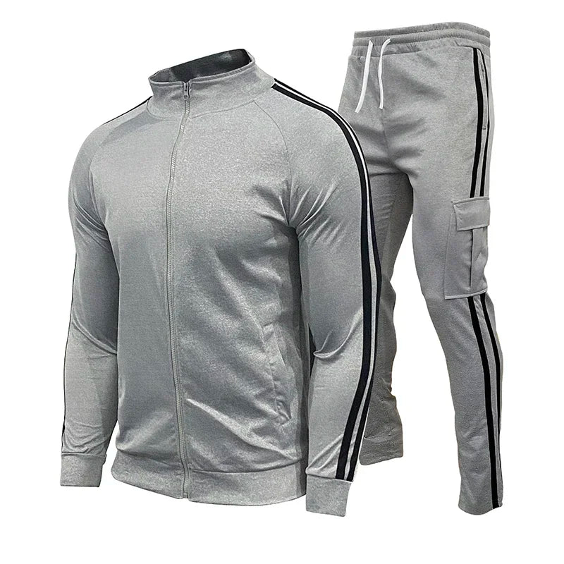 Uomini Abbigliamento Sport All Aperto Due Pezzi Primavera Autunno Con Zip Collo Coreano Manica Lunga Da Corsa