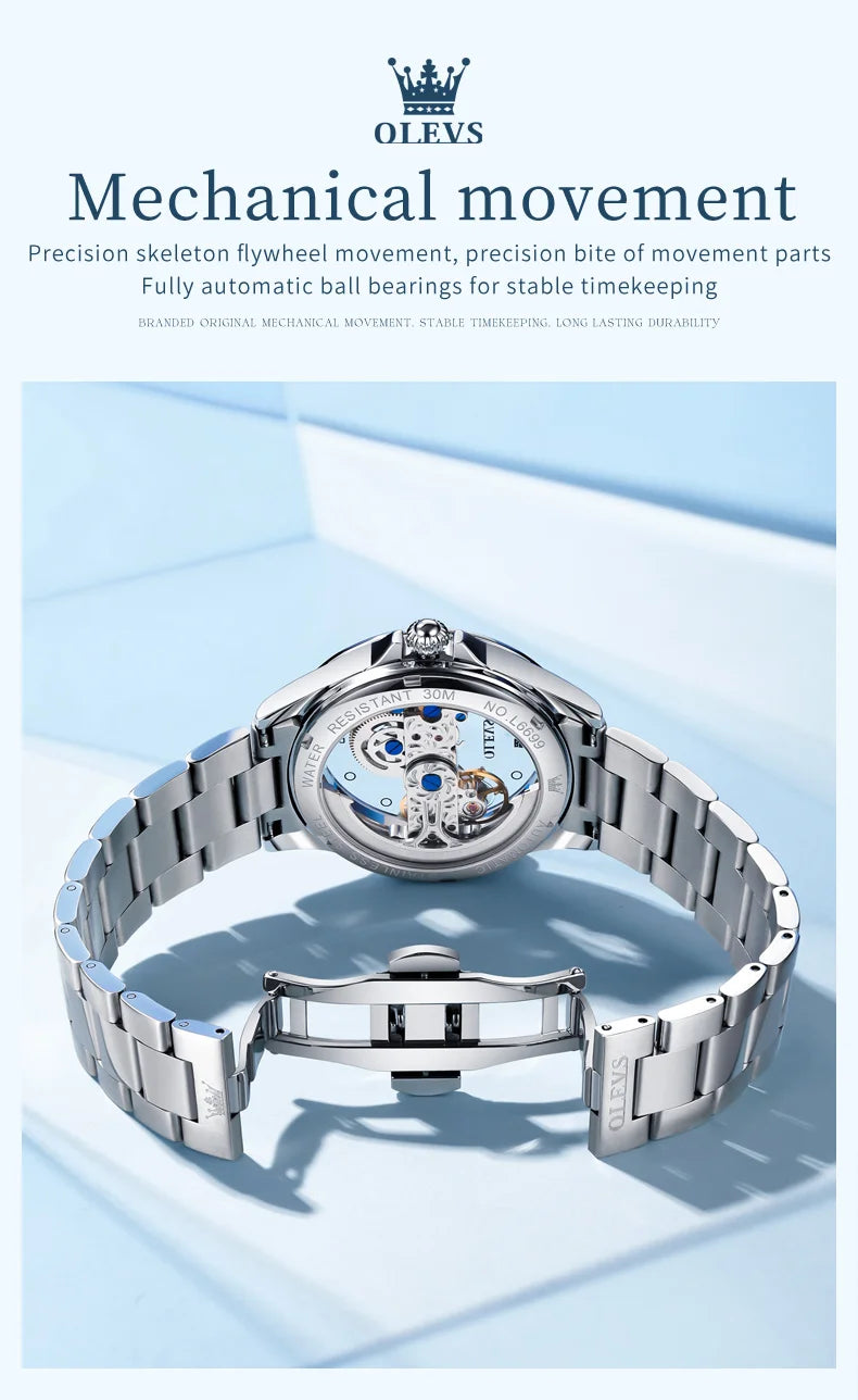 OLEVS 6699 Orologio Meccanico Da Donna Con Lunetta Diamanti Lusso Automatico Di Marca