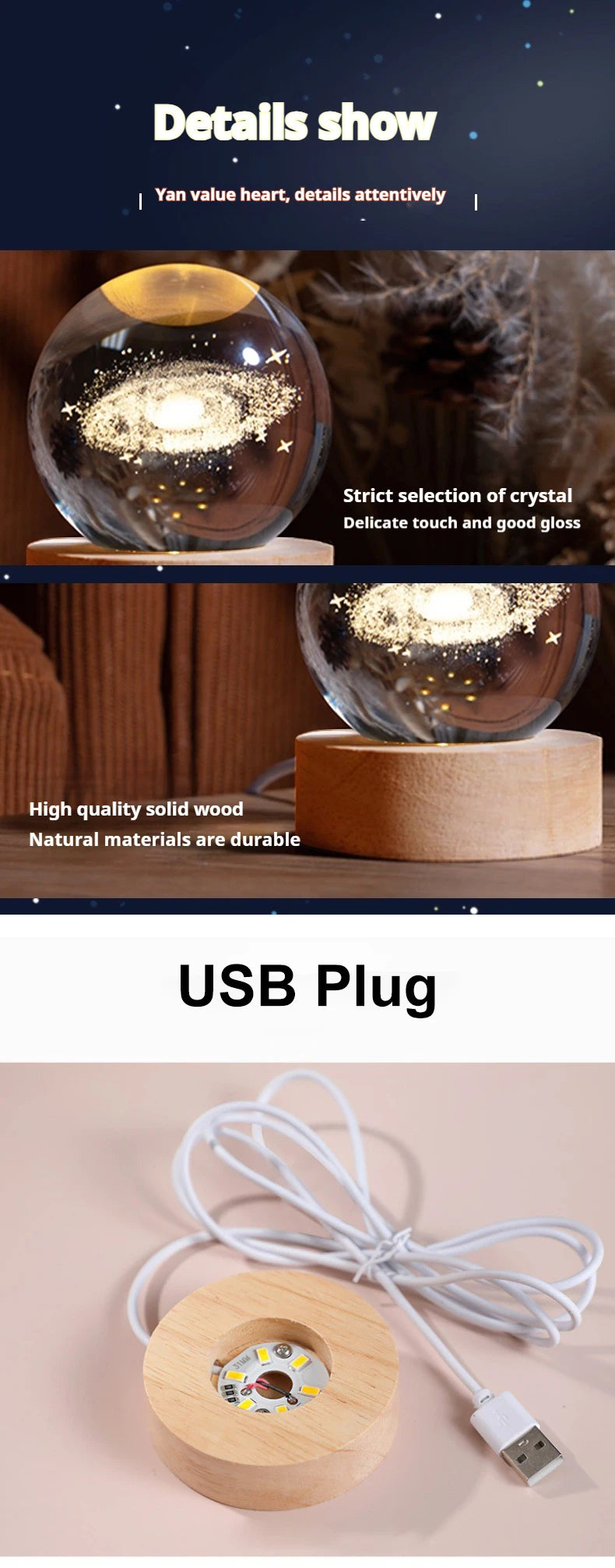 Globo Di Cristallo 6 cm Led Decorazione Astronomia Sistema Solare Pianeti Luna Per Appassionati Universo
