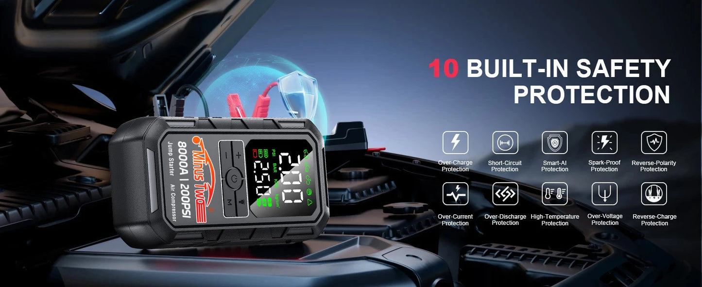Avviatore D'Emergenza Auto 4 In 1 Con Compressore D'Aria Pompa Pneumatici 150 PSI Power Bank Portatile