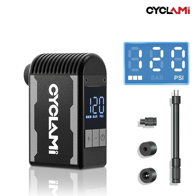 CYCLAMI Pompa Elettrica Portatile Per Bici 120 PSI Con Valvole Schrader E Presta Per Gonfiaggio Veloce