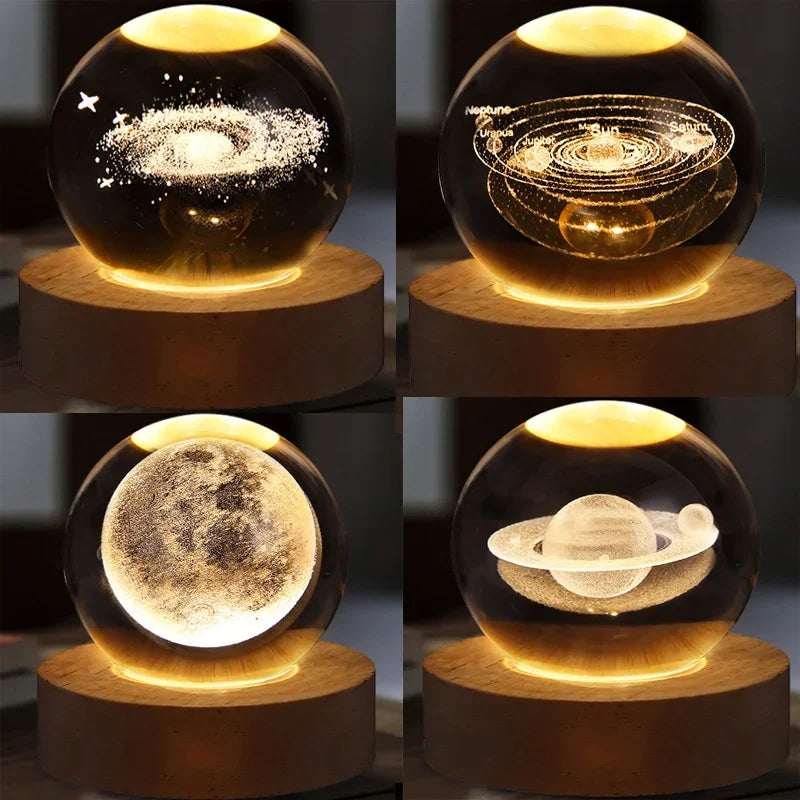 Luci Notturne Con Sfera Di Cristallo Lunare 3D Galassia Astronauta Illuminazione Laser Intaglio Regalo Di Compleanno