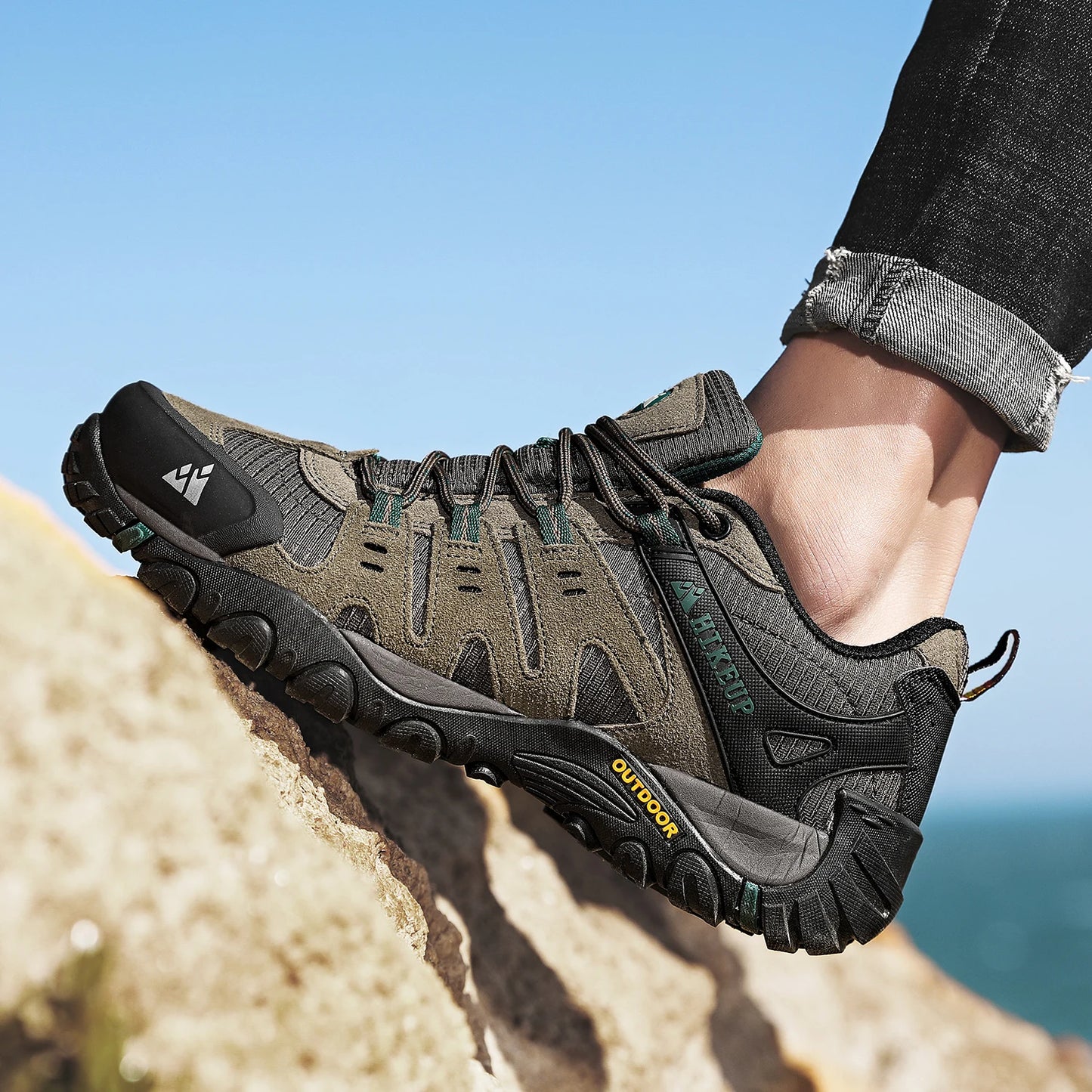 HIKEUP Scarpe Da Trekking Da Uomo In Pelle Scamosciata Impermeabili Traspiranti Esterno Resistente All Usura