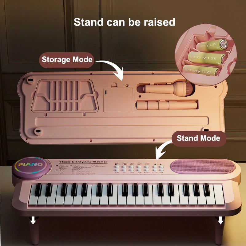 Tastiera Per Pianoforte Per Bambini A 37 Tasti Elettronico Multifunzione Con Microfono Giocattolo Educativo Per Educazione