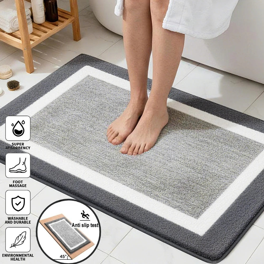 Tappetino Bagno Microfibra Shaggy Assorbente Antiscivolo Lavabile Lavatrice Tappeto Doccia Asciugatura Rapida