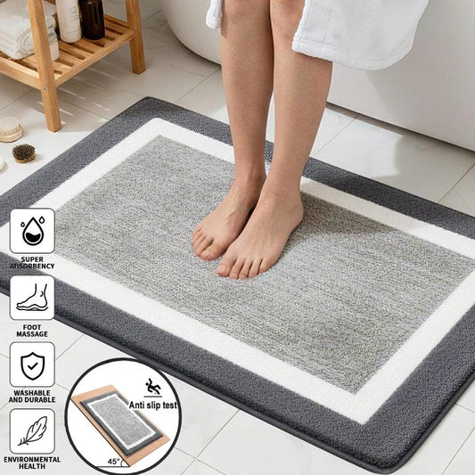 Tappetino Bagno Microfibra Shaggy Assorbente Antiscivolo Lavabile Lavatrice Tappeto Doccia Asciugatura Rapida